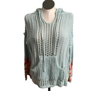 POL Light Blue V-Neck Sweater with Multicolor Sleeves